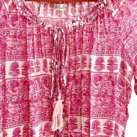 LOVESHACKFANCY Paisley Print Ruffle Pink Popover Mini Dress Large - Picture 4 of 9